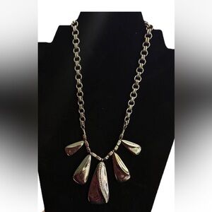 White House Black Market Silver Tone Statement Necklace Rhinestone Teardrop 16”